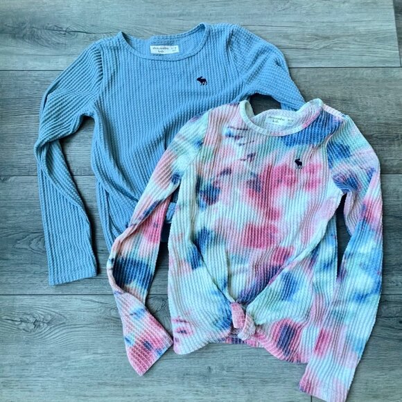 Abercrombie Kids (2) Waffle Knit Thermal Shirts Tie Die Warm Fall Cozy Girlhood - Picture 1 of 7